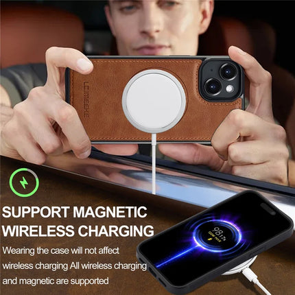 LC.IMEEKE For iPhone 14 Magnetic Case Compatible with MagSafe Leather+TPU Back Cover