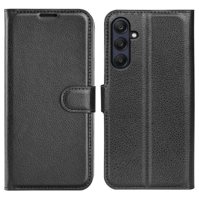 For Samsung Galaxy A26 5G Case Litchi Texture Shockproof Leather Wallet Phone Cover - Black