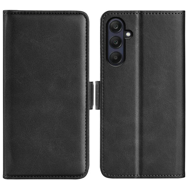 For Samsung Galaxy A26 5G Stand Case Calf Texture Leather Wallet Phone Cover - Black