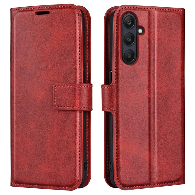 For Samsung Galaxy A26 5G Stand Case Anti-Scratch Calf Texture Leather Phone Cover - Red