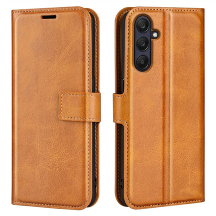 For Samsung Galaxy A26 5G Stand Case Anti-Scratch Calf Texture Leather Phone Cover - Yellow