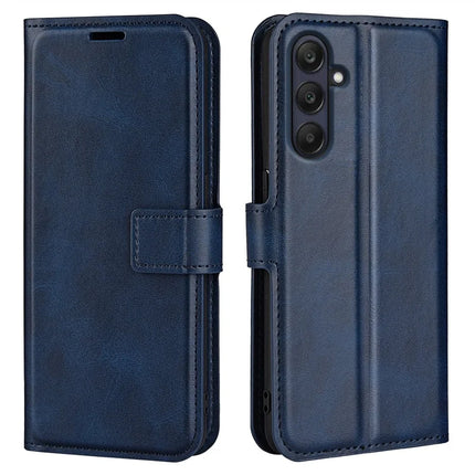 For Samsung Galaxy A26 5G Stand Case Anti-Scratch Calf Texture Leather Phone Cover - Blue