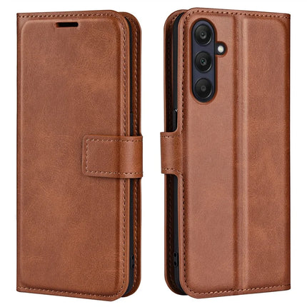 For Samsung Galaxy A26 5G Stand Case Anti-Scratch Calf Texture Leather Phone Cover - Light Brown