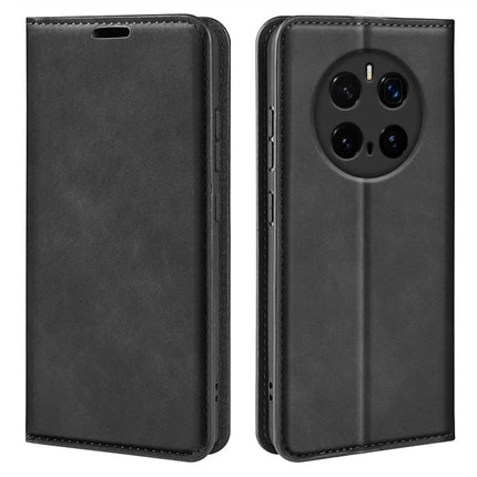 For Honor Magic7 Pro 5G Case Skin-Touch Leather Wallet Phone Cover - Black