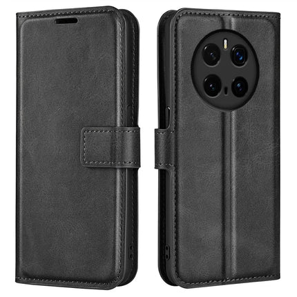 For Honor Magic7 Pro 5G Stand Case Anti-Scratch Calf Texture Leather Phone Cover - Black