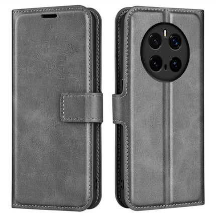 For Honor Magic7 Pro 5G Stand Case Anti-Scratch Calf Texture Leather Phone Cover - Grey
