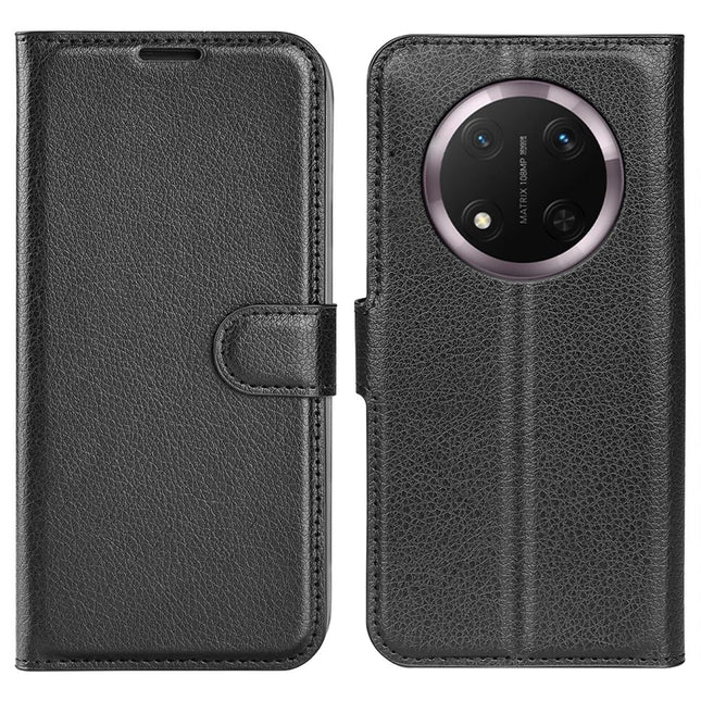 For Honor Magic7 Lite 5G / X9c 5G / X60 Pro 5G Case Litchi Texture Shockproof Leather Wallet Phone Cover - Black