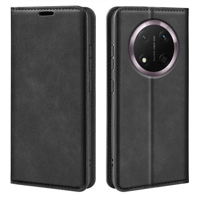 For Honor Magic7 Lite 5G / X9c 5G / X60 Pro 5G Case Skin-Touch Leather Wallet Phone Cover - Black