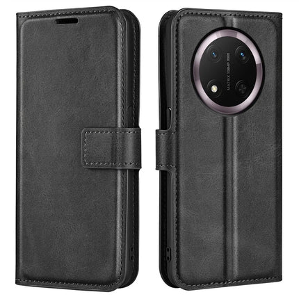 For Honor Magic7 Lite 5G / X9c 5G / X60 Pro 5G Stand Case Anti-Scratch Calf Texture Leather Phone Cover - Black