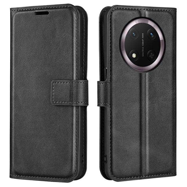 For Honor Magic7 Lite 5G / X9c 5G / X60 Pro 5G Stand Case Anti-Scratch Calf Texture Leather Phone Cover - Black