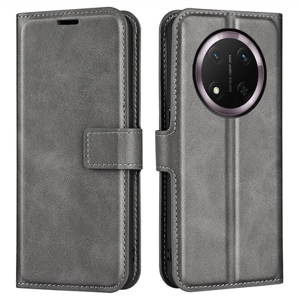 For Honor Magic7 Lite 5G / X9c 5G / X60 Pro 5G Stand Case Anti-Scratch Calf Texture Leather Phone Cover - Grey
