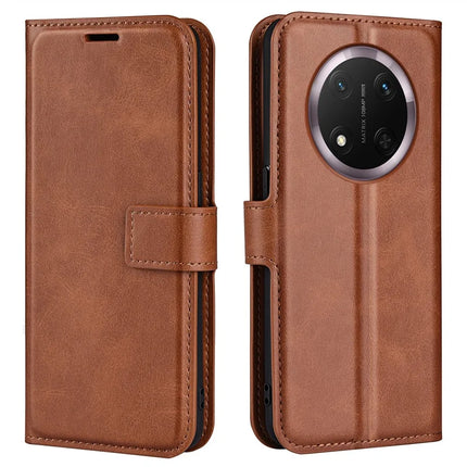 For Honor Magic7 Lite 5G / X9c 5G / X60 Pro 5G Stand Case Anti-Scratch Calf Texture Leather Phone Cover - Light Brown