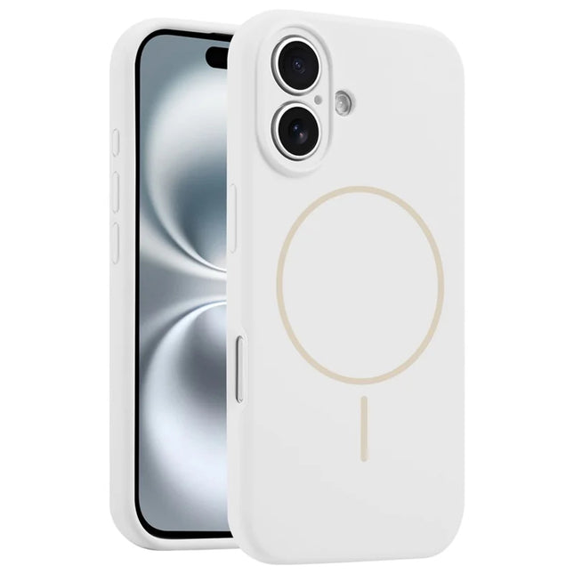 For iPhone 16 Case Compatible with MagSafe Silicone Shock Absorbing Phone Cover - White