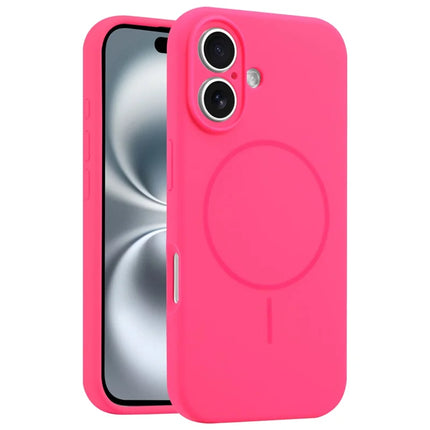 For iPhone 16 Case Compatible with MagSafe Silicone Shock Absorbing Phone Cover - Fluorescent Rose