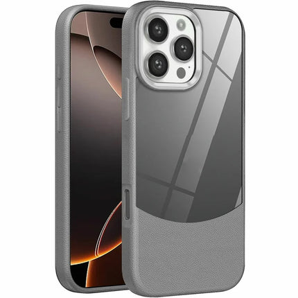 For iPhone 16 Pro Max Case Litchi Texture TPU+Clear Acrylic Protective Phone Cover - Grey