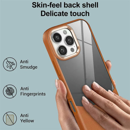 For iPhone 16 Pro Max Case Litchi Texture TPU+Clear Acrylic Protective Phone Cover