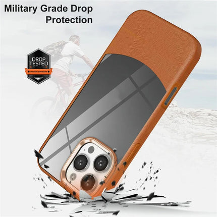 For iPhone 16 Pro Max Case Litchi Texture TPU+Clear Acrylic Protective Phone Cover