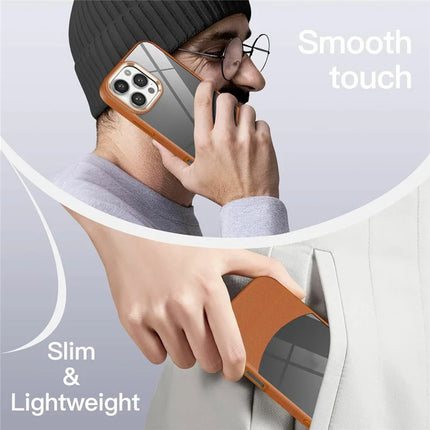 For iPhone 16 Pro Max Case Litchi Texture TPU+Clear Acrylic Protective Phone Cover