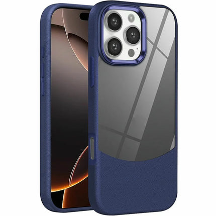 For iPhone 16 Pro Max Case Litchi Texture TPU+Clear Acrylic Protective Phone Cover - Blue