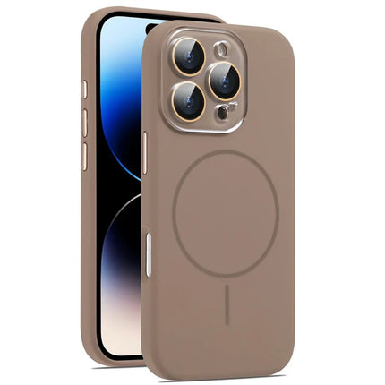 For iPhone 16 Pro Max Case Compatible with MagSafe Silicone Phone Cover with Camera Lens Full Protection - Brown