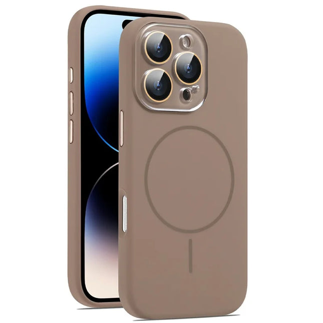 For iPhone 16 Pro Max Case Compatible with MagSafe Silicone Phone Cover with Camera Lens Full Protection - Brown