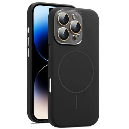 For iPhone 16 Pro Max Case Compatible with MagSafe Silicone Phone Cover with Camera Lens Full Protection - Black