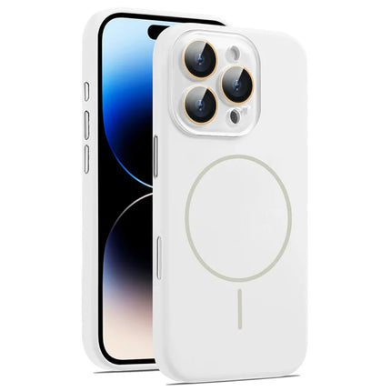 For iPhone 16 Pro Max Case Compatible with MagSafe Silicone Phone Cover with Camera Lens Full Protection - White
