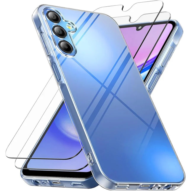 For Samsung Galaxy A36 5G Case TPU Clear Phone Cover + 2PCS Tempered Glass Screen Film 2.5D Arc Edge