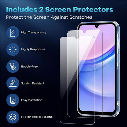 For Samsung Galaxy A36 5G Case TPU Clear Phone Cover + 2PCS Tempered Glass Screen Film 2.5D Arc Edge