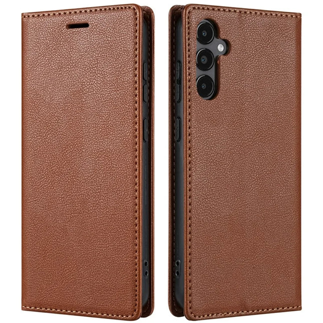 For Samsung Galaxy A26 5G Wallet Case Magnetic Closure PU Leather Phone Cover - Brown
