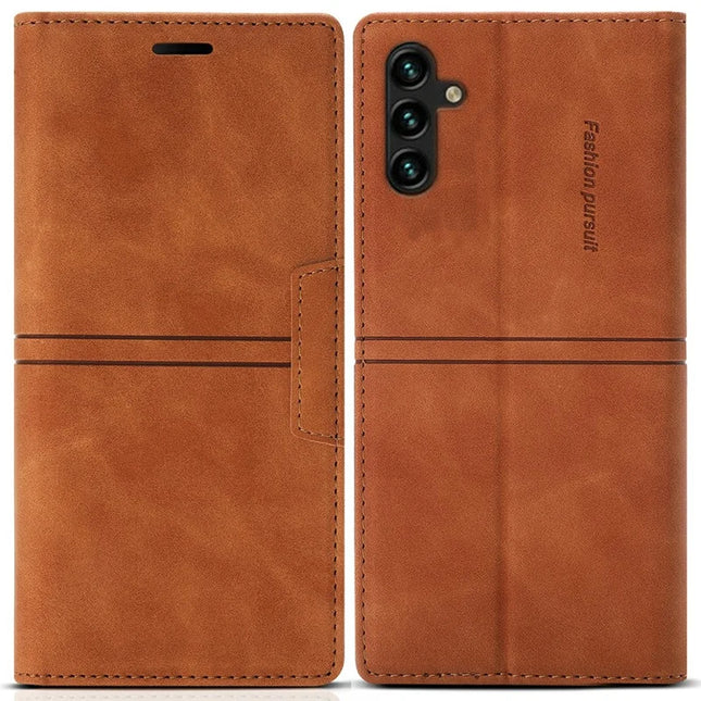 For Samsung Galaxy A36 5G Wallet Case Magnetic Closing Leather Phone Cover - Brown