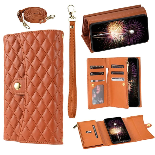 BKS-002 For Samsung Galaxy A16 5G  /  4G Wallet Case PU Leather Stand Phone Cover with Shoulder Strap - Brown
