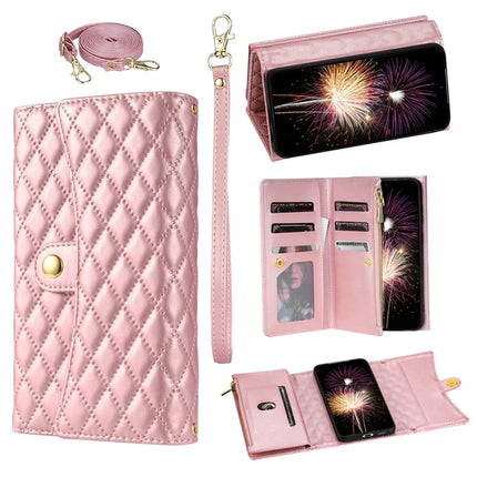 BKS-002 For Samsung Galaxy A16 5G  /  4G Wallet Case PU Leather Stand Phone Cover with Shoulder Strap - Rose Gold