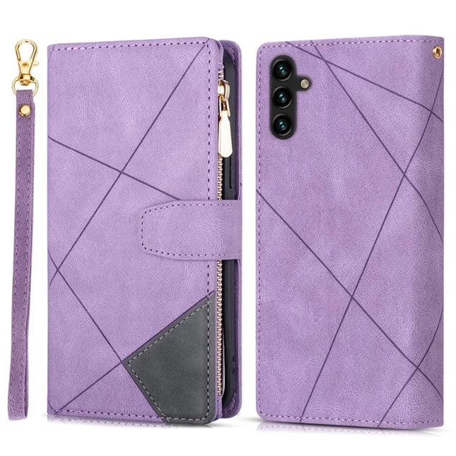 For Samsung Galaxy A26 5G Wallet Case Color Splicing Leather Phone Cover with Stand - Purple
