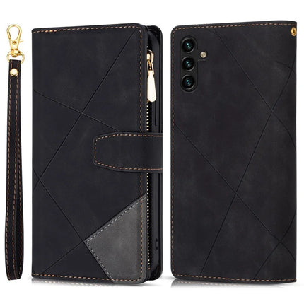 For Samsung Galaxy A36 5G Wallet Case Color Splicing Leather Phone Cover with Stand - Black