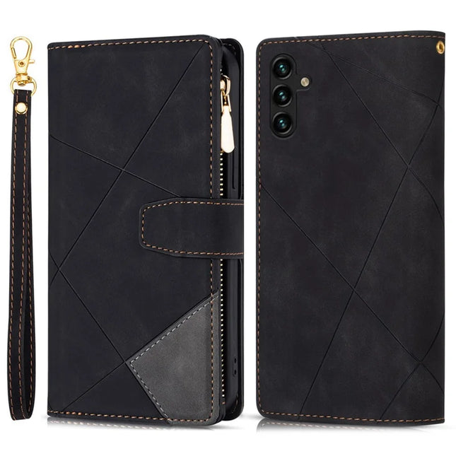 For Samsung Galaxy A36 5G Wallet Case Color Splicing Leather Phone Cover with Stand - Black