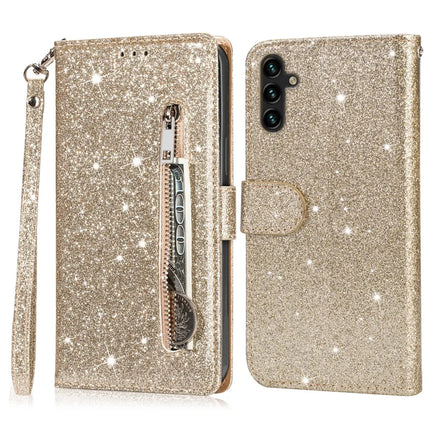 For Samsung Galaxy A36 5G Stand Case Glitter Phone Leather Cover Zipper Pocket - Gold