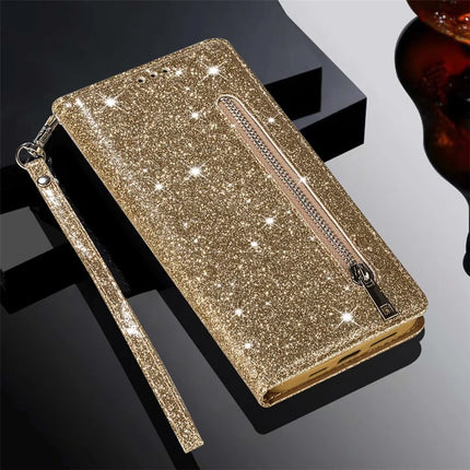 For Samsung Galaxy A36 5G Stand Case Glitter Phone Leather Cover Zipper Pocket