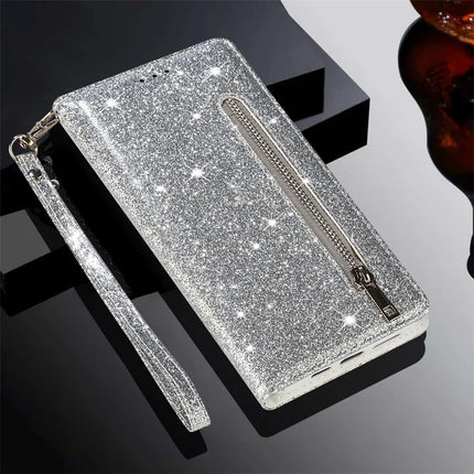 For Samsung Galaxy A36 5G Stand Case Glitter Phone Leather Cover Zipper Pocket
