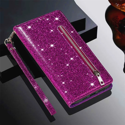 For Samsung Galaxy A36 5G Stand Case Glitter Phone Leather Cover Zipper Pocket