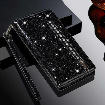For Samsung Galaxy A36 5G Stand Case Glitter Phone Leather Cover Zipper Pocket
