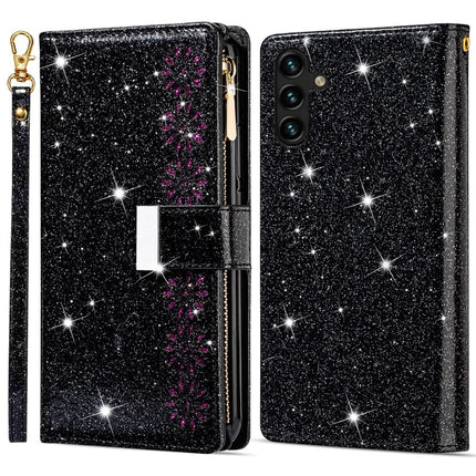 For Samsung Galaxy A26 5G Case Starry Sky Carving Leather Wallet Phone Cover - Black