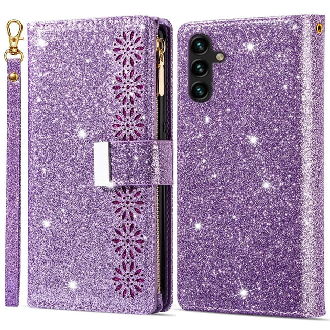 For Samsung Galaxy A36 5G Case Starry Sky Carving Leather Wallet Phone Cover - Purple
