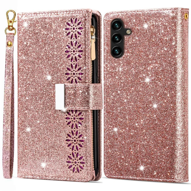 For Samsung Galaxy A36 5G Case Starry Sky Carving Leather Wallet Phone Cover - Rose Gold