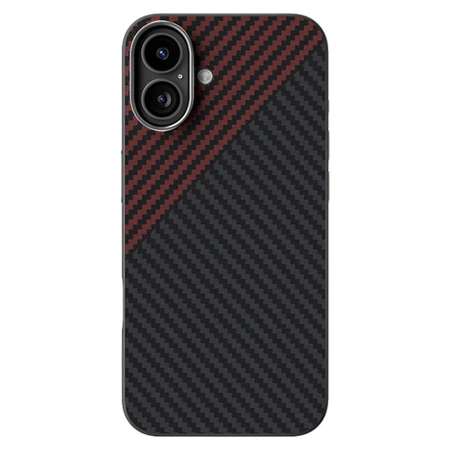 ABEEL For iPhone 16 Plus Case Compatible with MagSafe Carbon Fiber Texture Back Cover - Black  /  Red