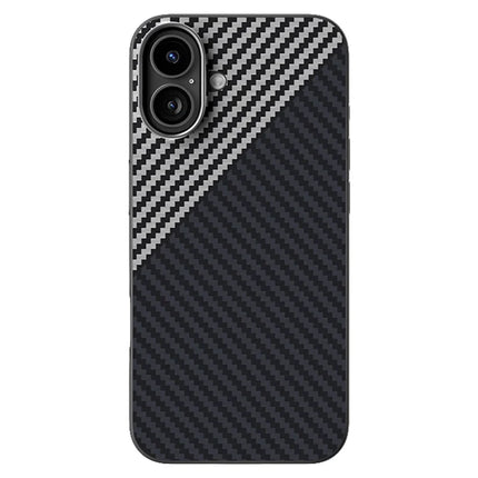 ABEEL For iPhone 16 Plus Case Compatible with MagSafe Carbon Fiber Texture Back Cover - Black  /  Silver