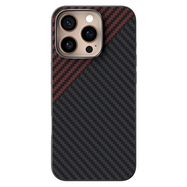 ABEEL For iPhone 16 Pro Case Compatible with MagSafe Carbon Fiber Texture Back Cover - Black  /  Red