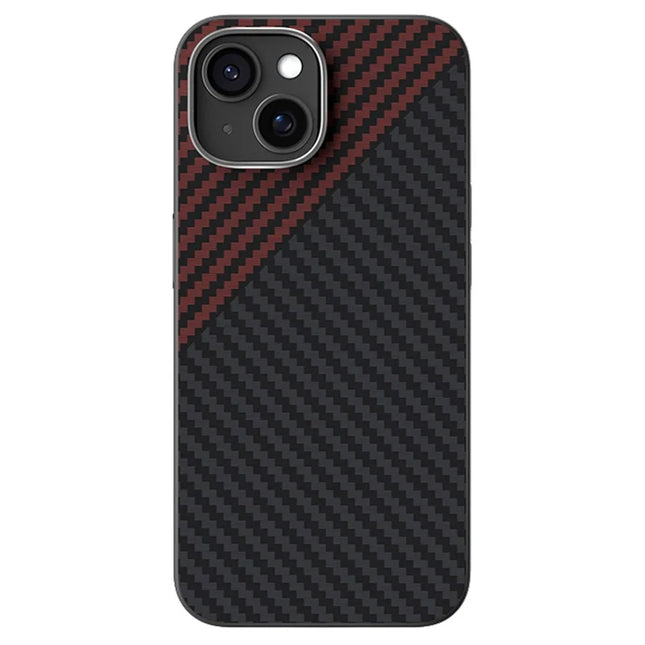 ABEEL For iPhone 15 Case Compatible with MagSafe Carbon Fiber Texture Back Cover - Black  /  Red