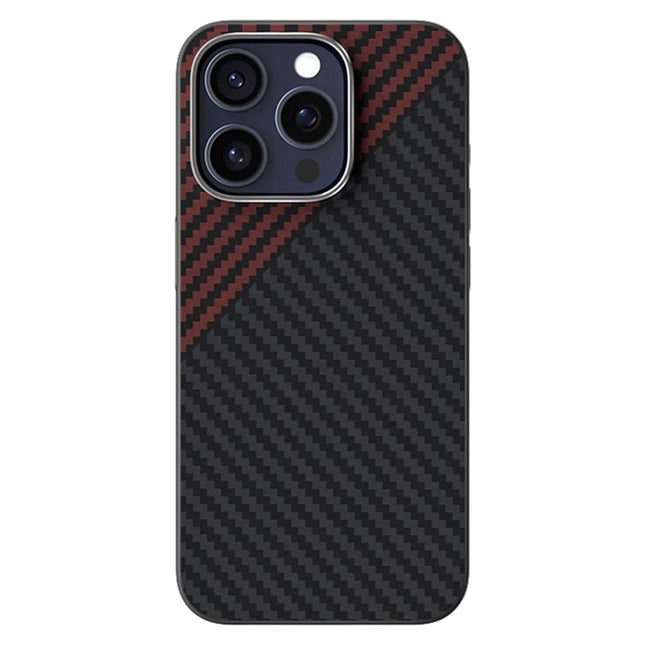 ABEEL For iPhone 15 Pro Case Compatible with MagSafe Carbon Fiber Texture Back Cover - Black  /  Red