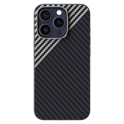 ABEEL For iPhone 15 Pro Case Compatible with MagSafe Carbon Fiber Texture Back Cover - Black  /  Silver